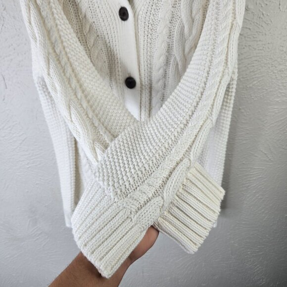Quince Cardigan Sweater M White Organic Cotton Chunky Cable Knit Button Front - Picture 6 of 12